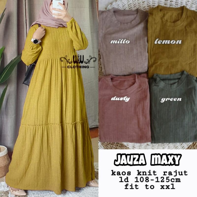 GAMIS DRESS HARIAN FALIA MAXY GAMIS WANITA BAHAN KAOS KNIT RAJUT IMPORT LD110-125cm FIT TO XL-Jauza lemon
