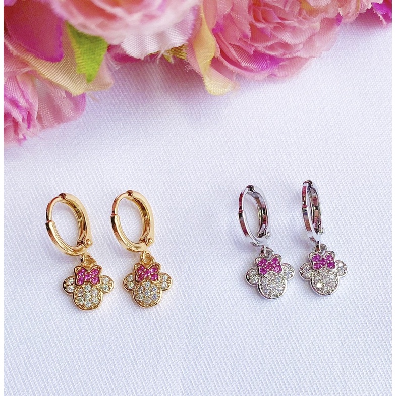 Anting Anak Minnie Kristal Lapis Emas 18k