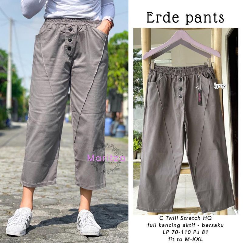 Celana panjang wanita Erde pants Celana korea wanita baggy bahan katun twill stretch