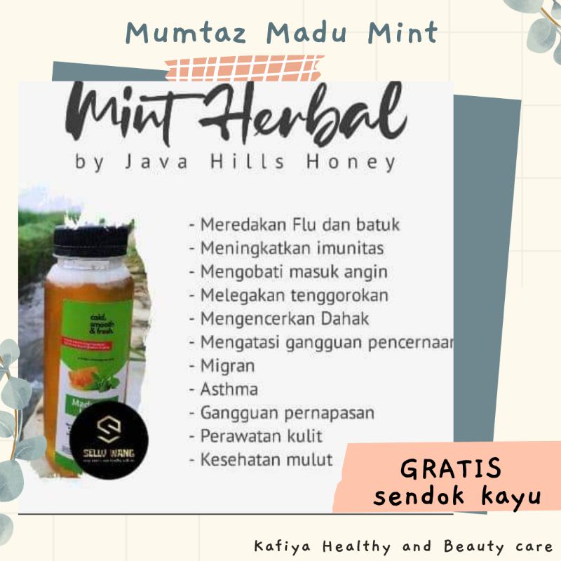 JAVAHILLS GRATIS SENDOK KAYU| MADU MINT HERBAL JAVA HILLS 650gr (untuk batuk, pilek, masuk angin,dsb)