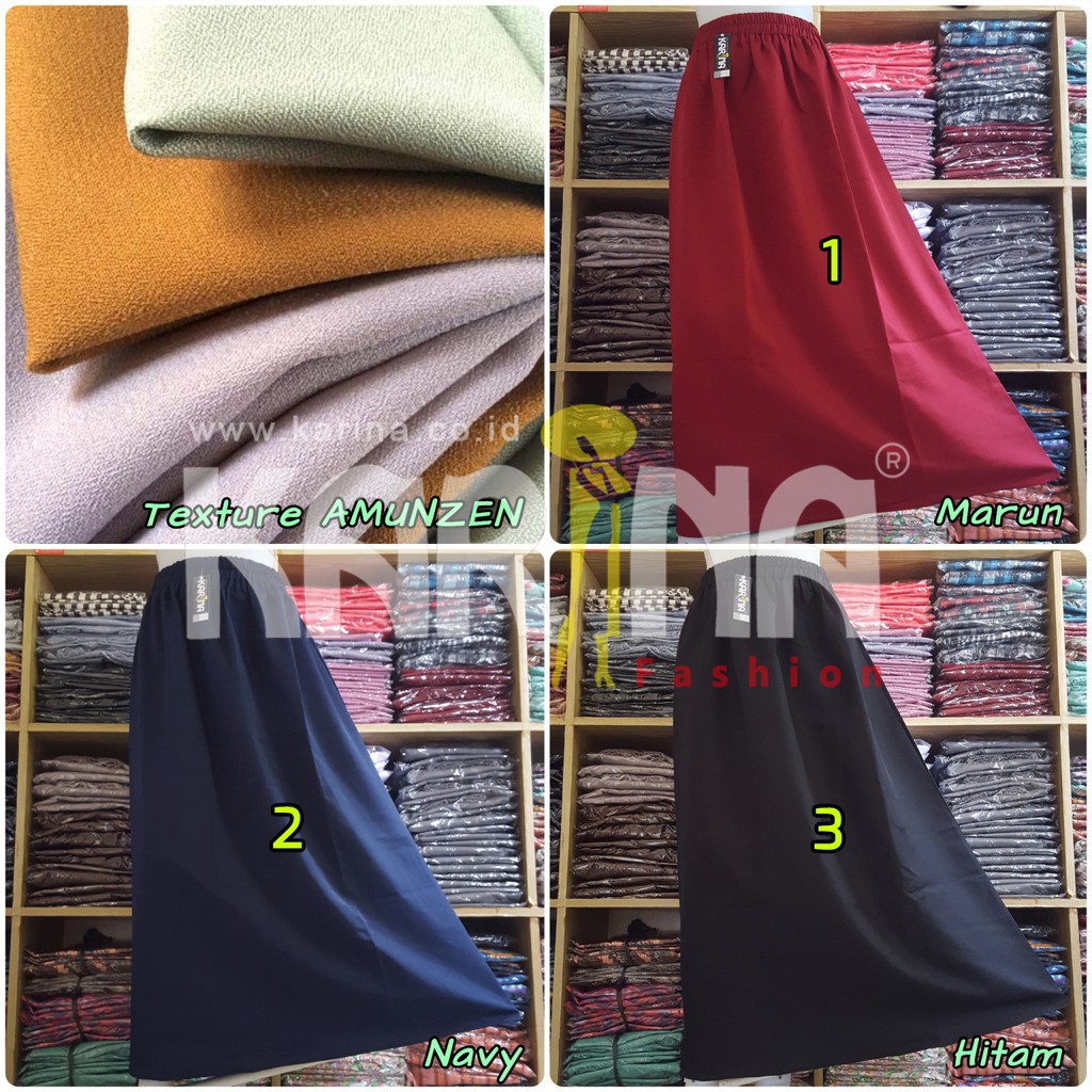 Rok Kerja Polos Muslimah Original AMUNZEN Panjang Full Karet (Produsen Rok Wolfis Balotelli) - COD