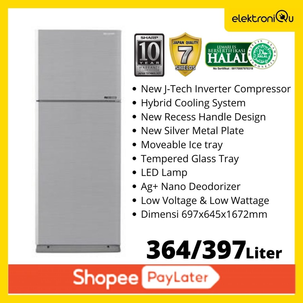 PROMO LEMARI ES SHARP SJ-IG470M-SL 2 PINTU 397 L JTECH INVERTER GRATIS EMAS