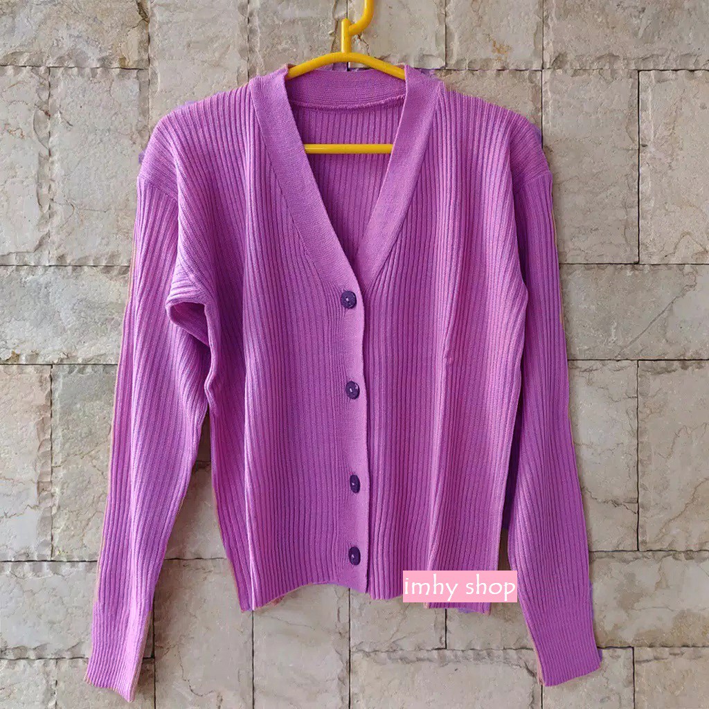Cardigan Rajut Lilac Kancing Batok