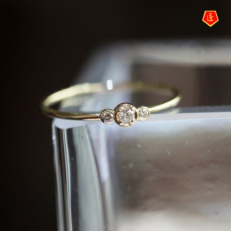 [Ready Stock]14K Exquisite 3 Rhinestone Ring Female Simple Personality