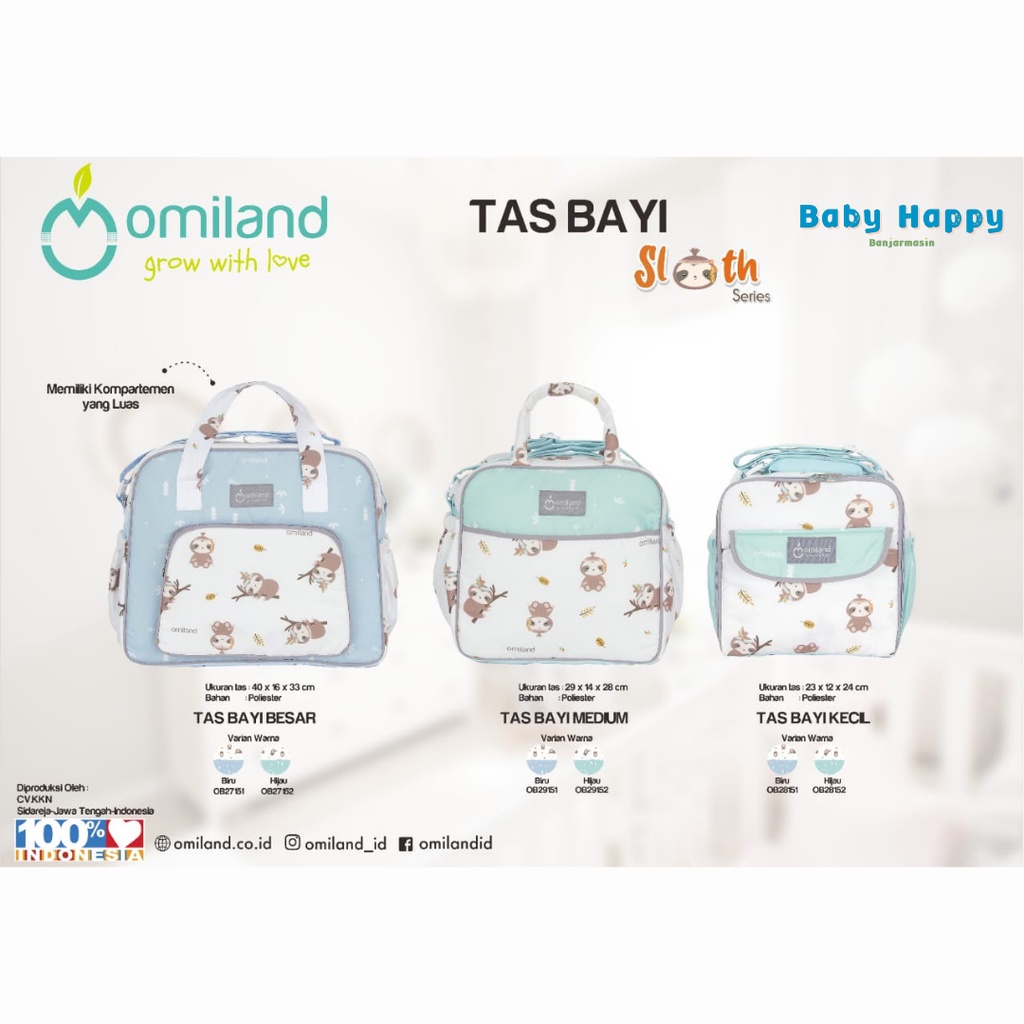 Omiland Tas Bayi Besar / Sedang / Kecil Saku Print Sloth Series