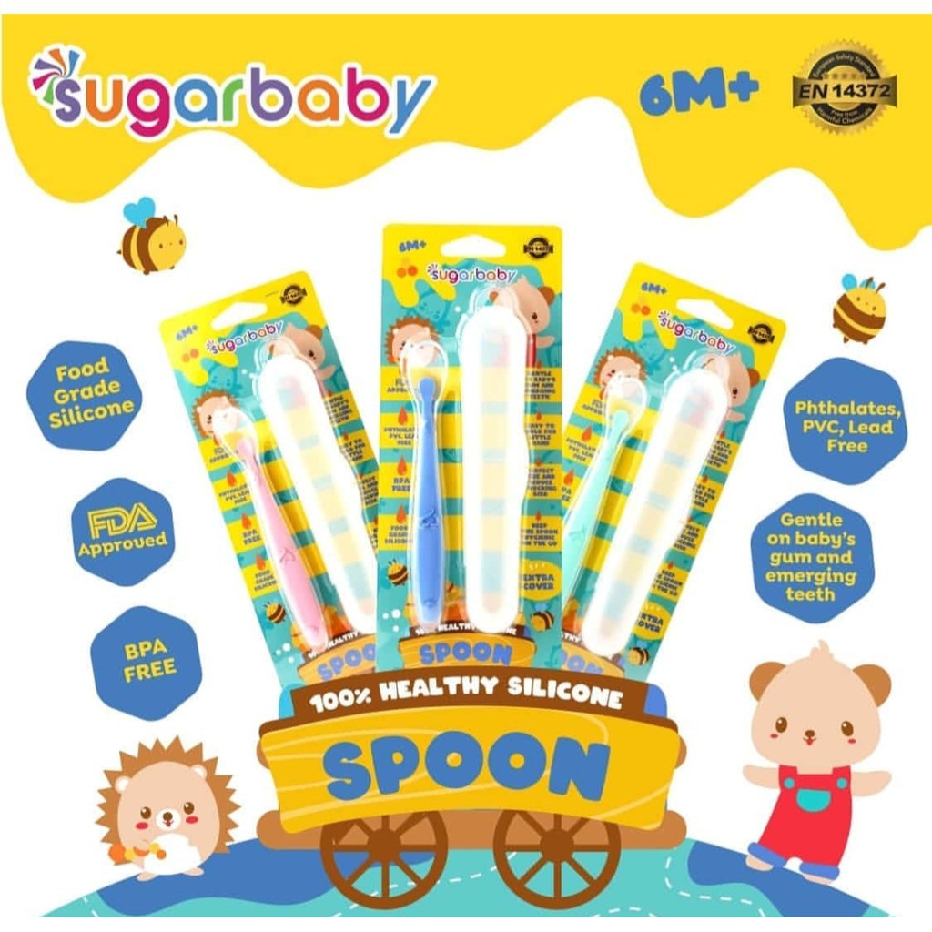 Sugar Baby Healthy Silicone Spoon With Cover / Sendok Makan
