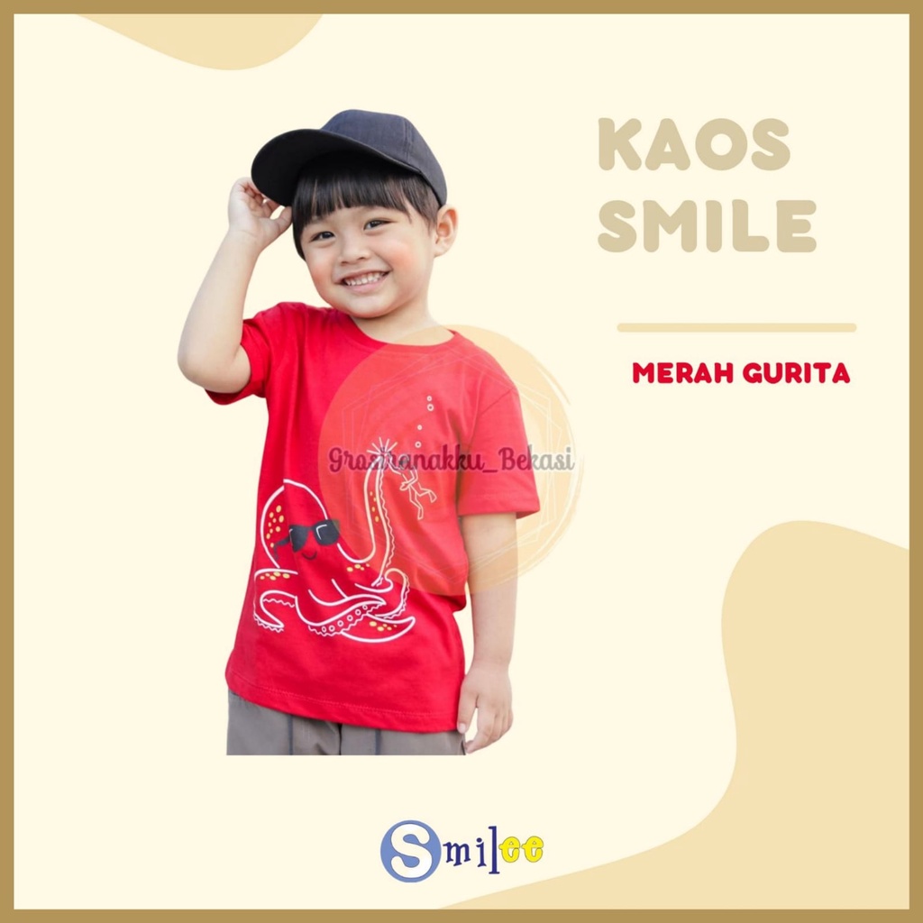 Kaos Anak Cowok Smilee Merah Octopus Size 1-5Tahun