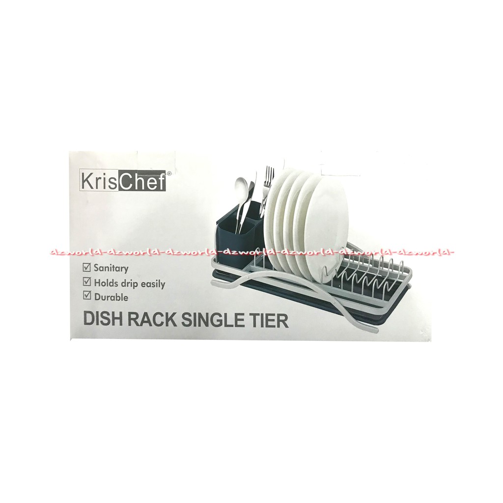 Krischef Dish Rack Single Tier Rak Piring Dan Cangkir Putih Biru