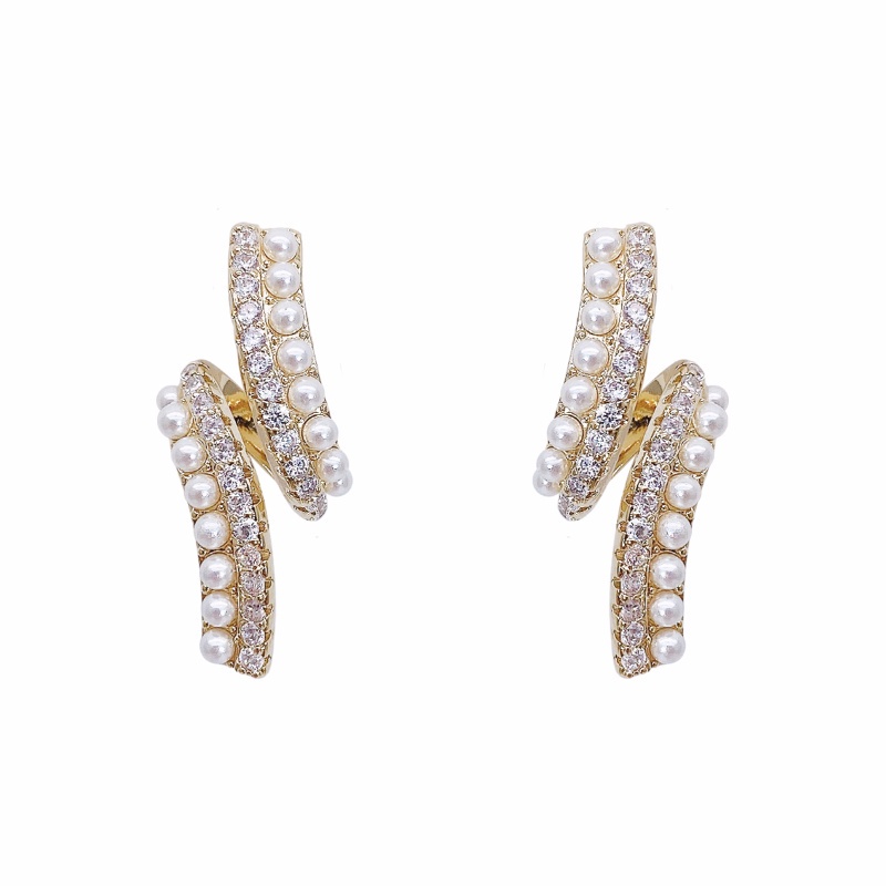 Flash Diamond S Serpentine Pearl Earrings Aksesoris Telinga Korea Wanita