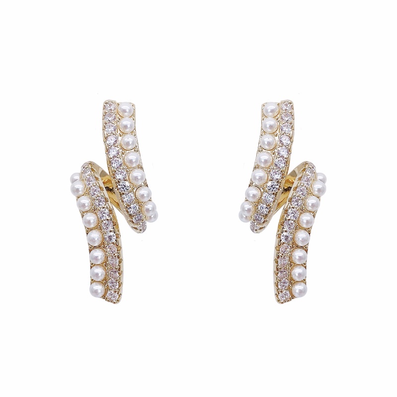 Flash Diamond S Serpentine Pearl Earrings Aksesoris Telinga Korea Wanita