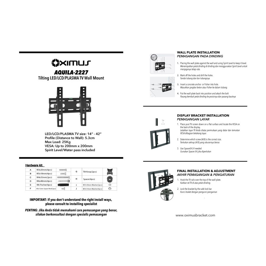 Oximus Bracket Aquila-2227 14&quot; - 42&quot; / Bracket Monitor