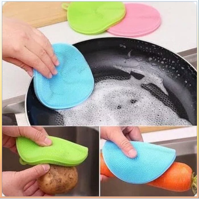 Pencuci Piring Spon Silikon Cuci Piring BULAT Anti Kuman Bakteri Panci Spons Sikat Reusable Sponge