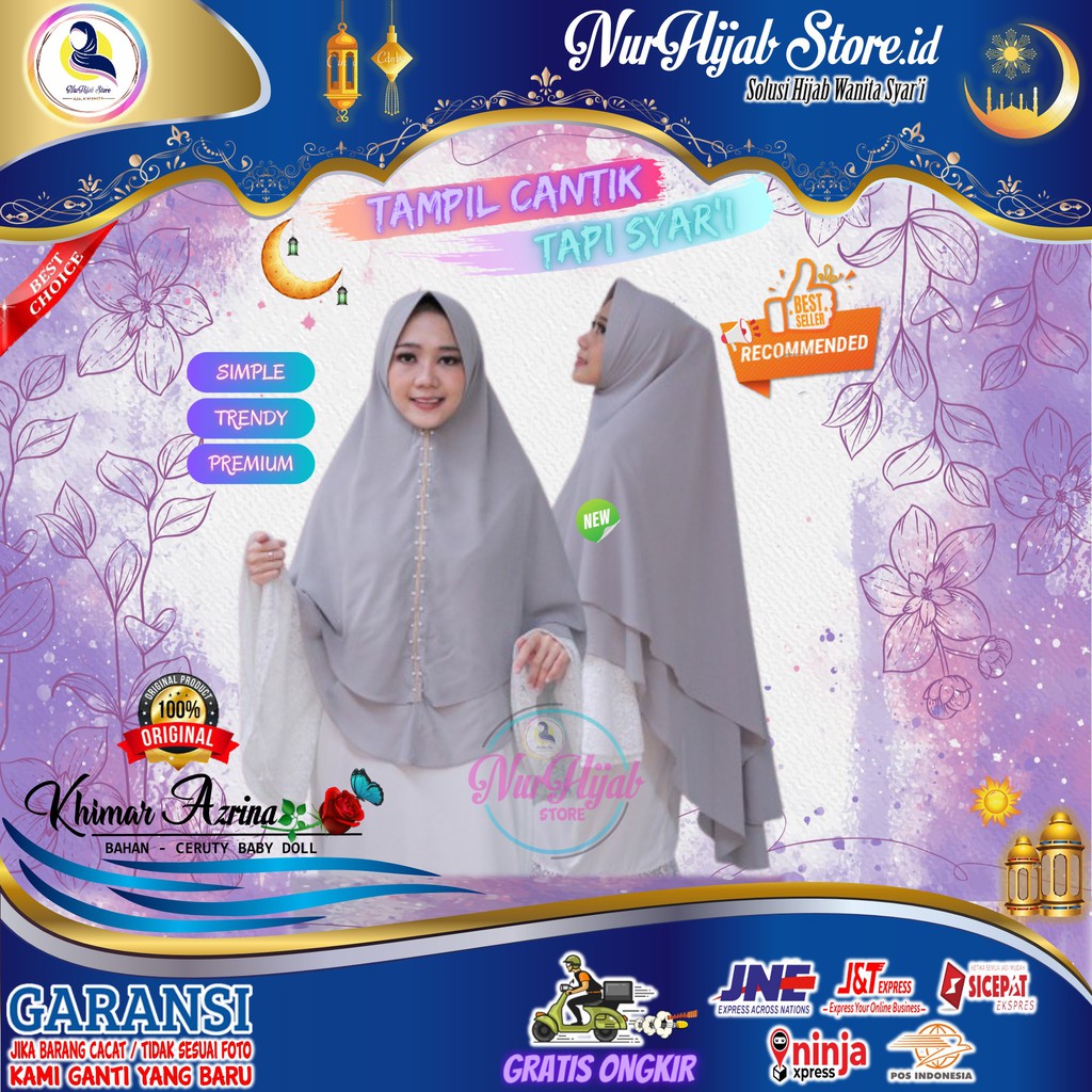 Hijab Jilbab Kerudung Khimar Azrina Wanita Cantik Syari Ceruty Motif 2 Layer Pet Jumbo Murah Terbaru