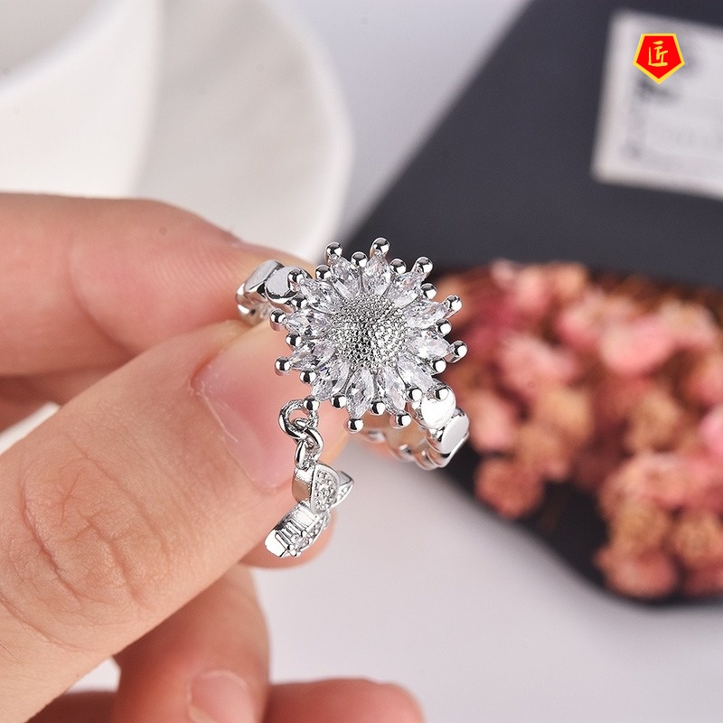 [Ready Stock]Creative Full Diamond Butterfly Opening Ring Luxury Flower Shape