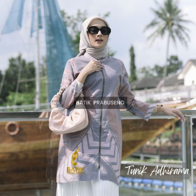 Tunik batik wanita motif adhirama Batik Prabuseno  Atasan Kerja Kantor Tunik 2in1  Original Full Furing Adem Halus Jumbo Zipper Depan Busui Size Slim Model Kekinian Premium Keren Outfit Anak Muda Remaja Baju Sera