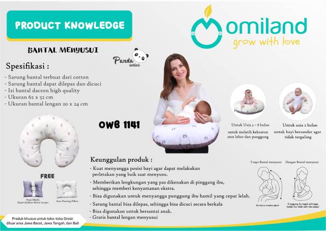 Omiland Nursing Pillow Bantal Menyusui + Free Bantal Lengan Peang Panda Series - OWB 1141