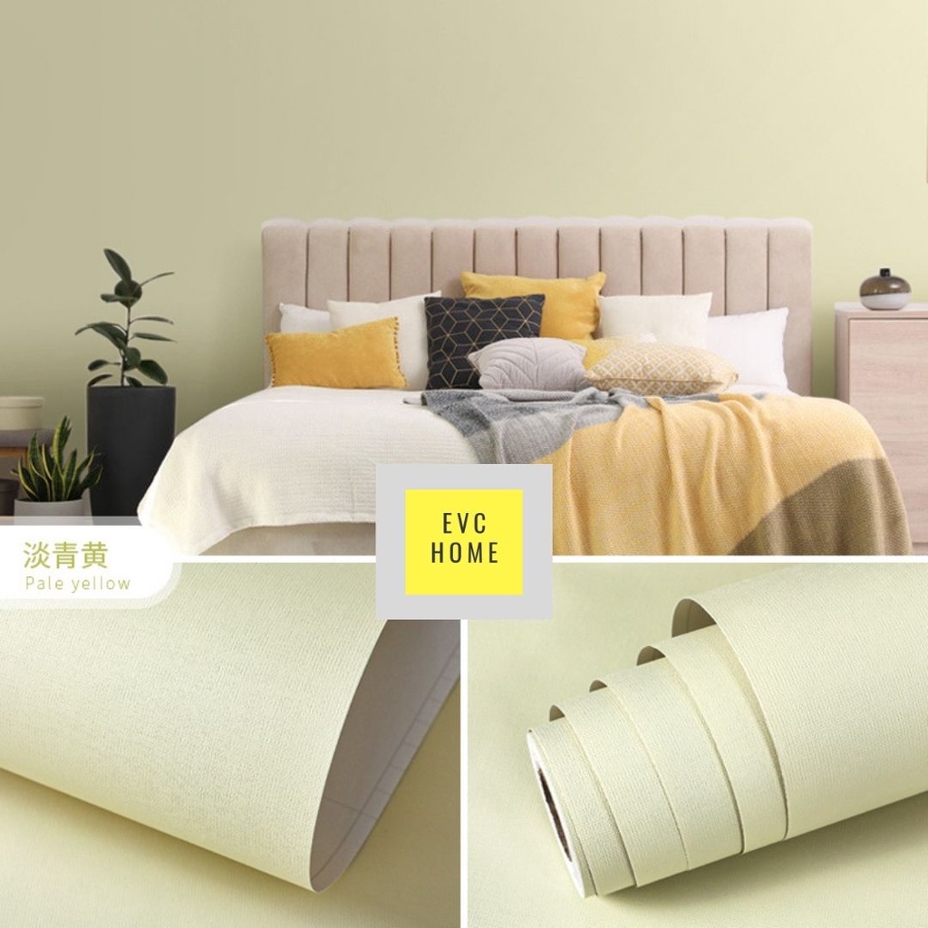 EVCHOME 45CM x 8M WALLPAPER STICKER EMBOS 3D PREMIUM PALE YELLOW/ WALLPAPER DINDING