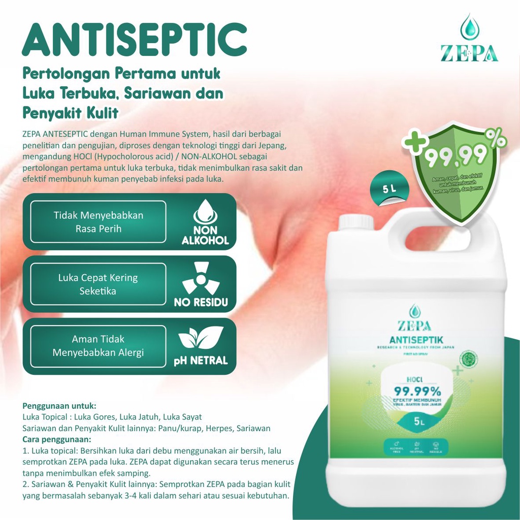 Antiseptik Obat Luka ZEPA HOCl Non Alkohol - 5L