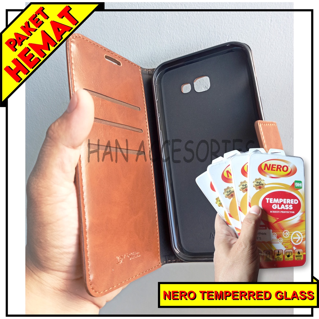 (PAKET HEMAT) Fashion Selular Flip Leather Case Samsung Galaxy J5 PRIME Flip Cover Wallet Case Flip Case + Nero Temperred Glass