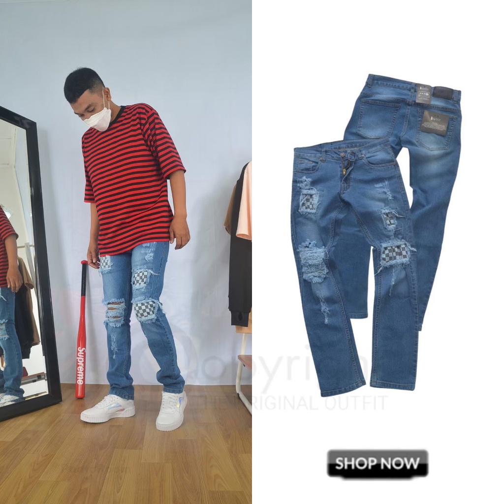 Jeans sobek lutut | jeans ripped hitam | jeans ripped pria | jeans sobek original