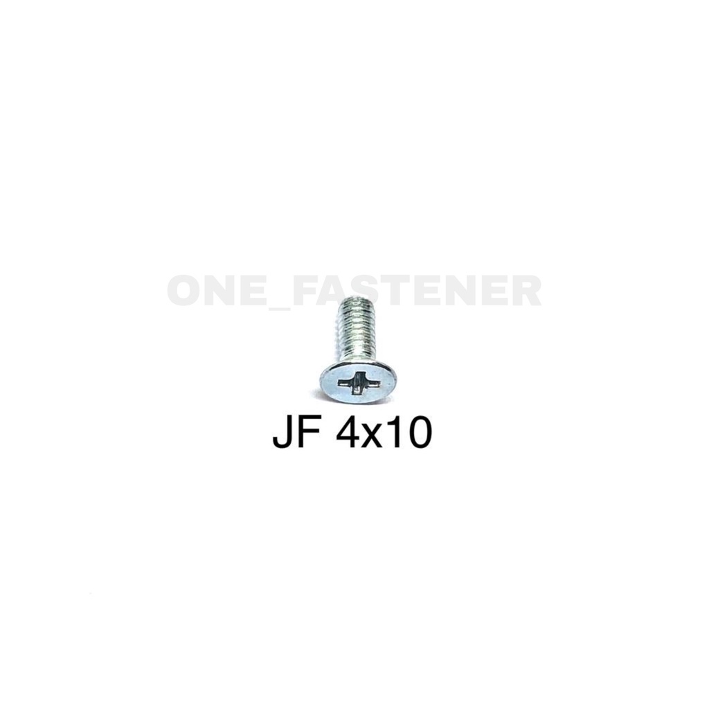 100 pcs Baut JF M4x10 PUTIH obeng kembang kepala rata plus m4 4mm 1cm