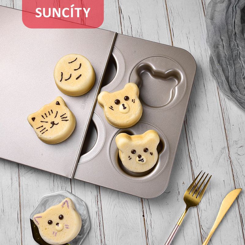 suncity 6cups bear mould cake pan with cover / loyang dorayaki