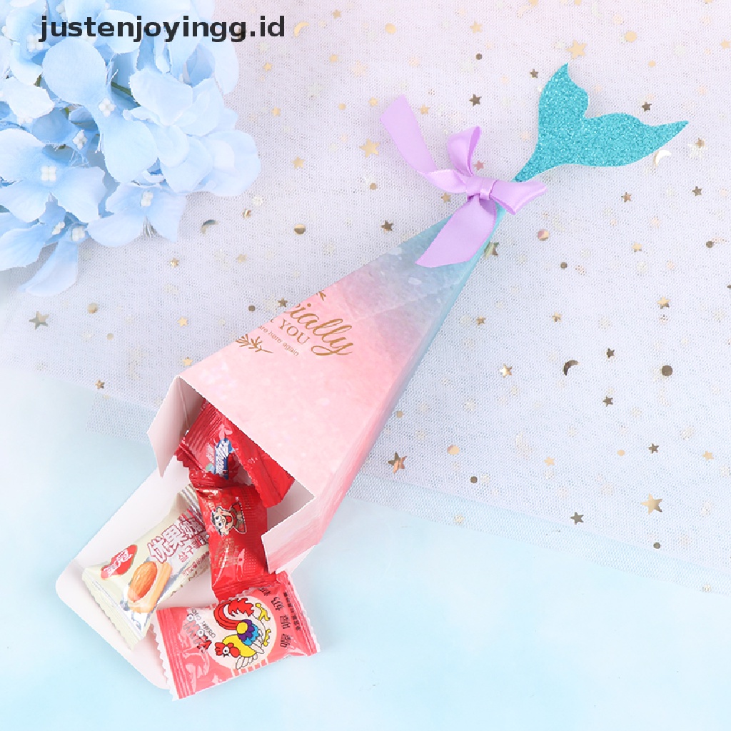 10pcs Kotak Permen Desain Ekor Mermaid Warna-Warni Untuk Hadiah Pernikahan