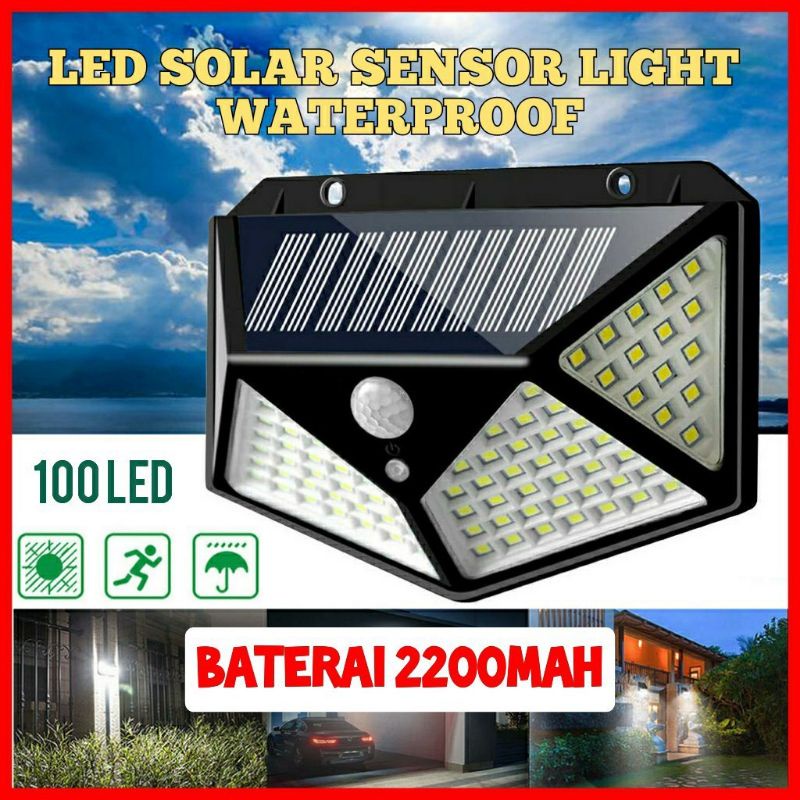 Lampu Dinding Solar Panel 100Leds/10watt + Built-in Battery+ Sensor Cahaya dan Gerakan merek Hose, tanpa arus Listrik otomatis menyala