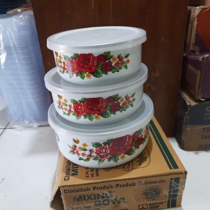 MANGKOK BURIK ENAMEL JADUL/BASKOM ENAMEL + TUTUP,1 SET ISI 3