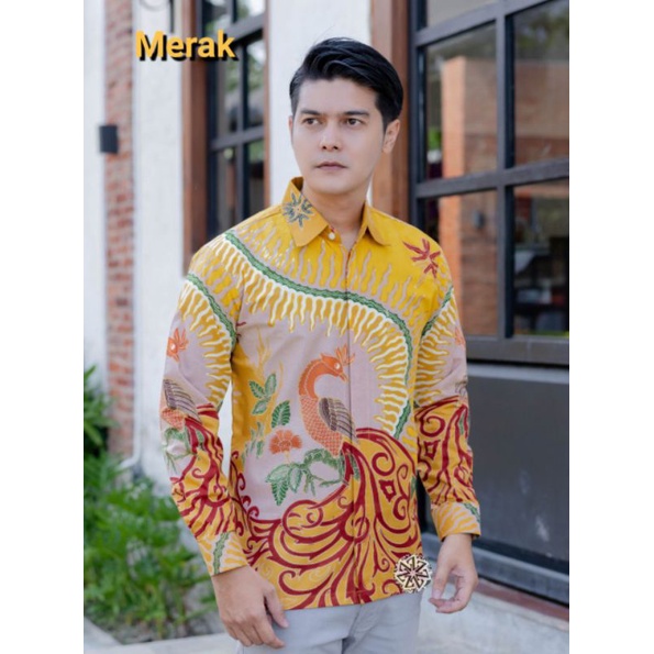 TERBAIK Baju Batik Tulis Lengan Panjang Pria Motif Merak Kuning Bahan Katun Primissima