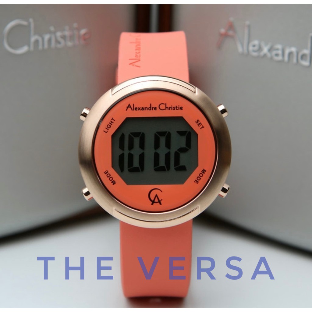 ALEXANDRE CHRISTIE AC 9337 ROSEGOLD ORANGE KARET DIGITAL Jam Wanita Original