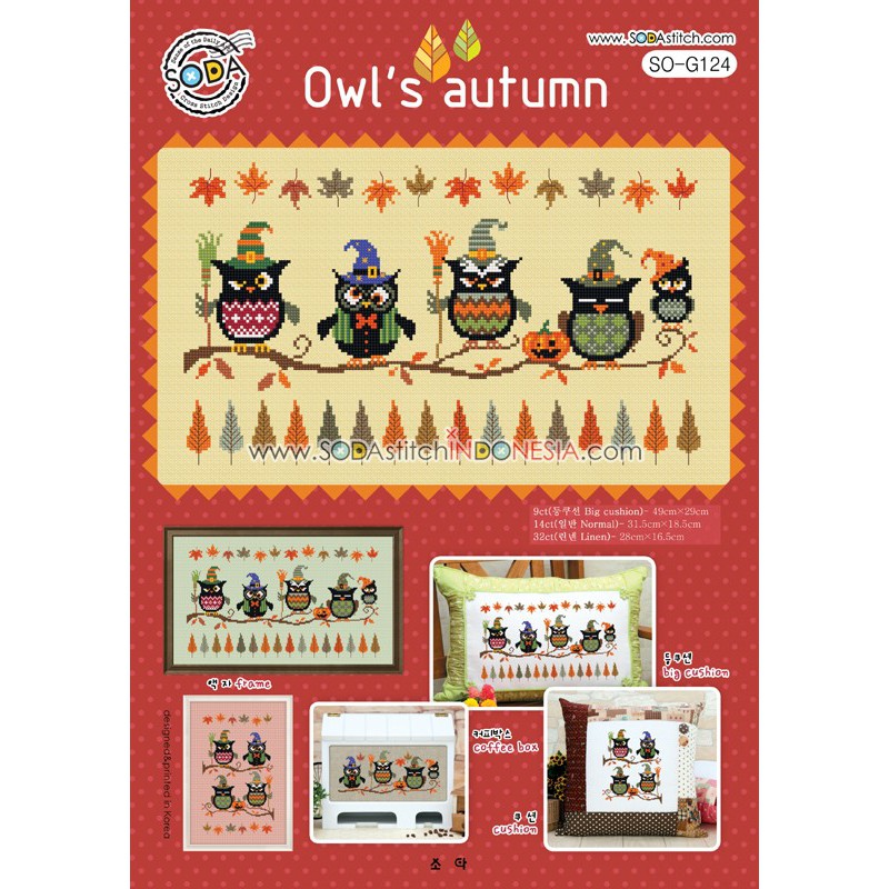 Paket DIY Craft Sulam Kristik Strimin Cross Stitch Sodastitch SO-G124 - Owl's Autumn Burung Hantu