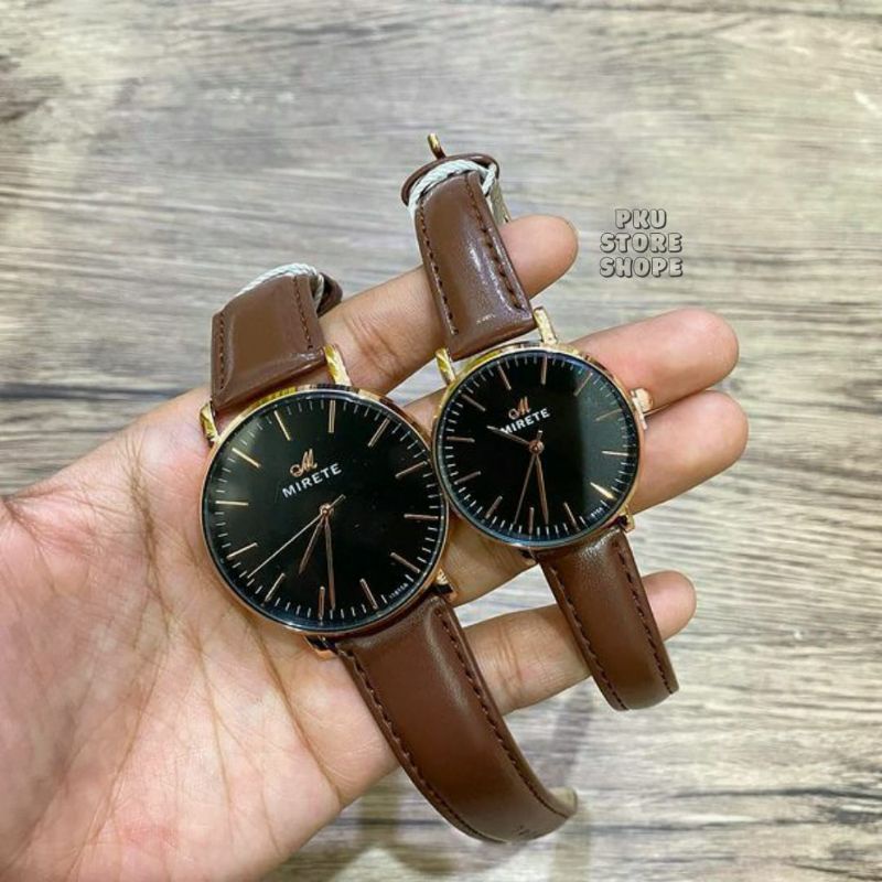 JAM TANGAN COUPLE MIRETE TALI KULIT ORIGINAL PREMIUM TAHAN AIR PRIA DAN WANITA//JAM TANGAN COUPLE PRIA WANITA TERMURAH MODEL ANALOG TERLARIS DAN VIRAL FREE BATRAI CADANGAN