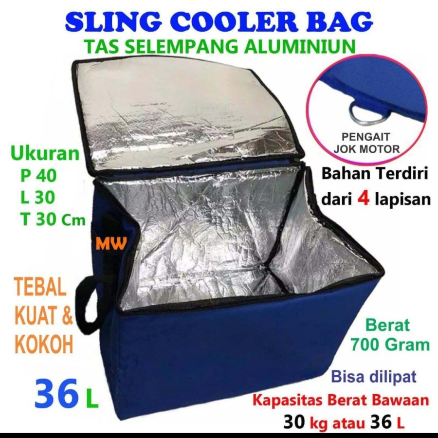 Sling Cooler Bag Tas Aluminium Foil Gojek Grab Food Delivery 36 Liter