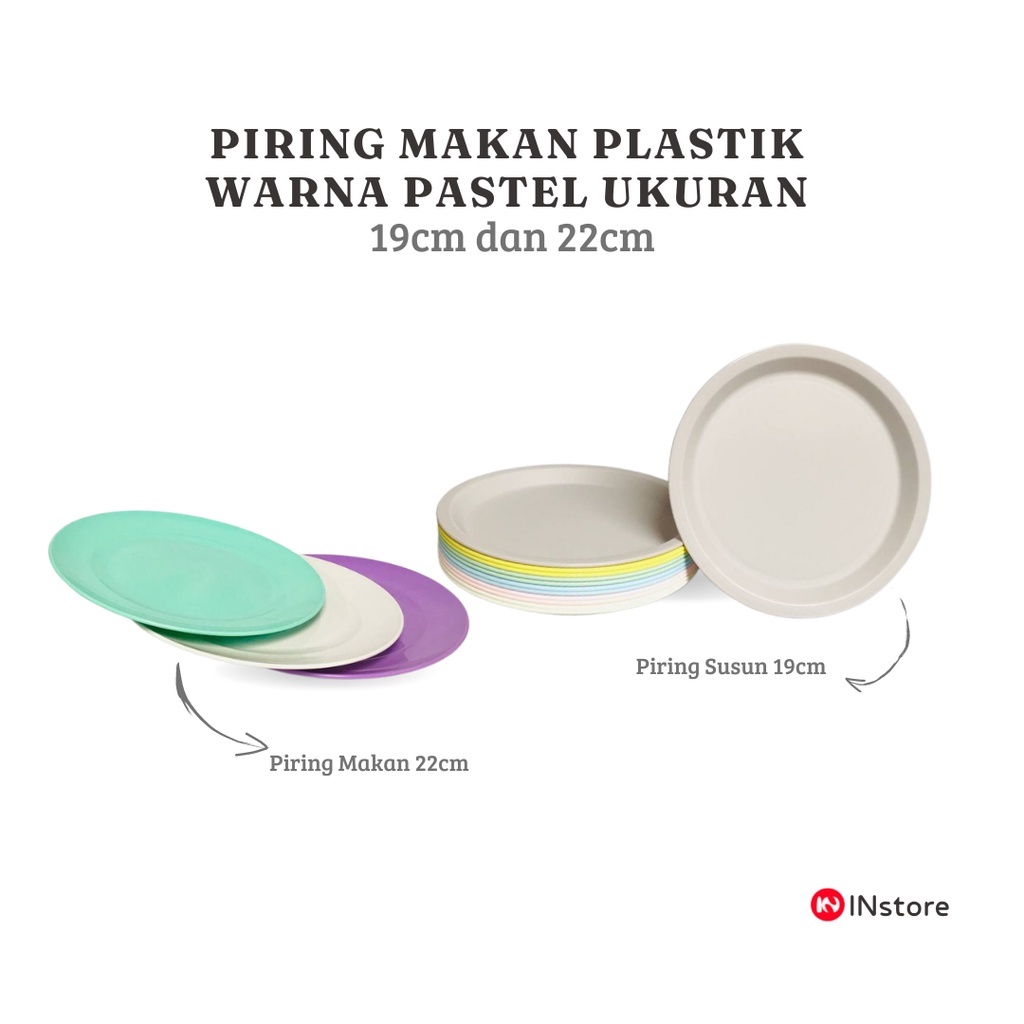 Piring Makan Plastik Warna Pastel Ukuran 19cm dan 22cm