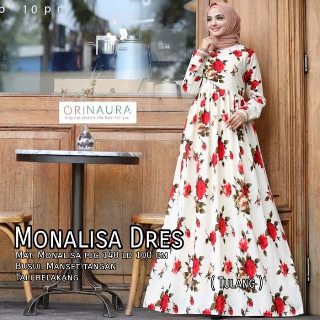 Baju Gamis Wanita Terbaru MONALISA Dress Ori NAURA Tulang