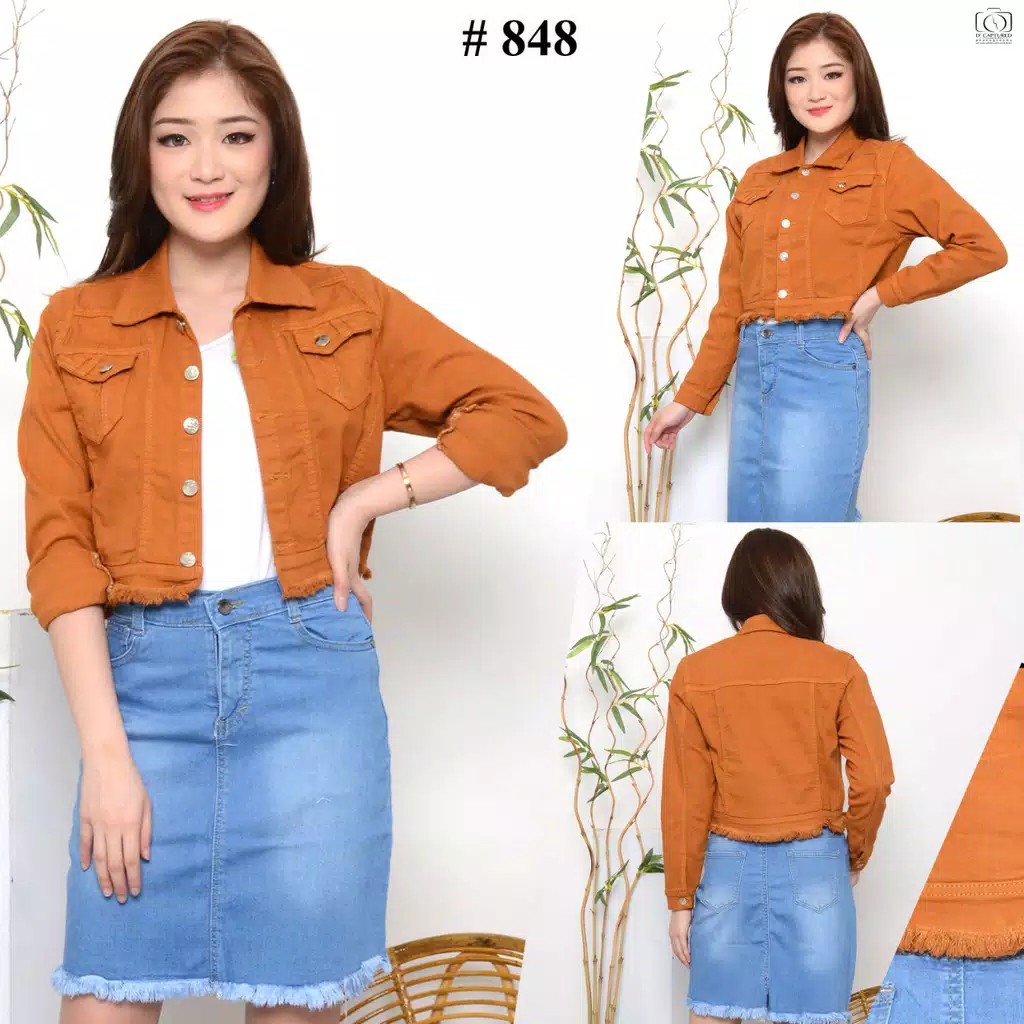Asia Mode Jaket Jeans Crop Rawis Kuning Kunyit / Jaket Jeans Kuning Tua / Jaket Rawis Warna Kuning