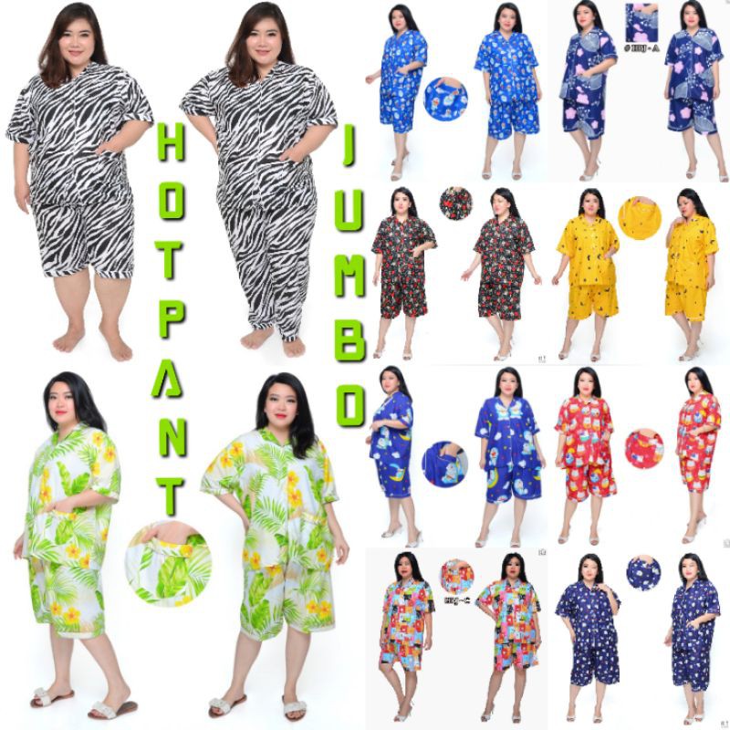 baju tidur jumbo setelan baju pendek celana pendek 3/4 hotpant ld 120 HPJ 3L