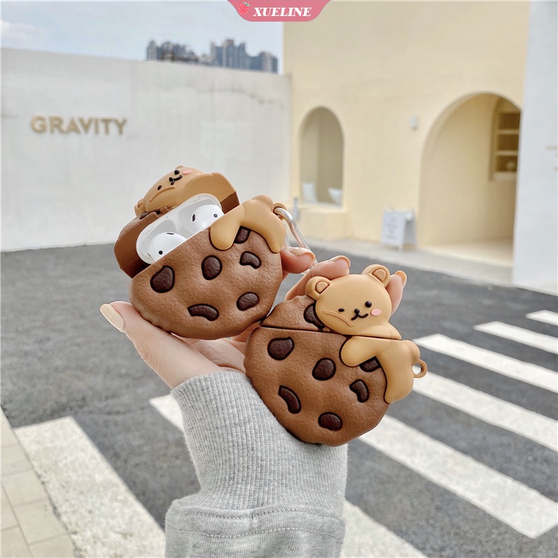 Cover Pelindung Bahan Silikon Bentuk Kartun Cookie Bear Untuk AirPods 1 2 pro