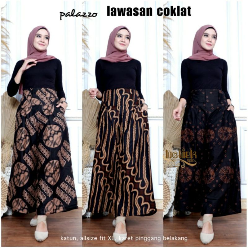 Celana Kulot Palazzo Lawasan Coklat Bawahan Batik Kantoran Kondangan Wanita Casual Formal Bahan Katu