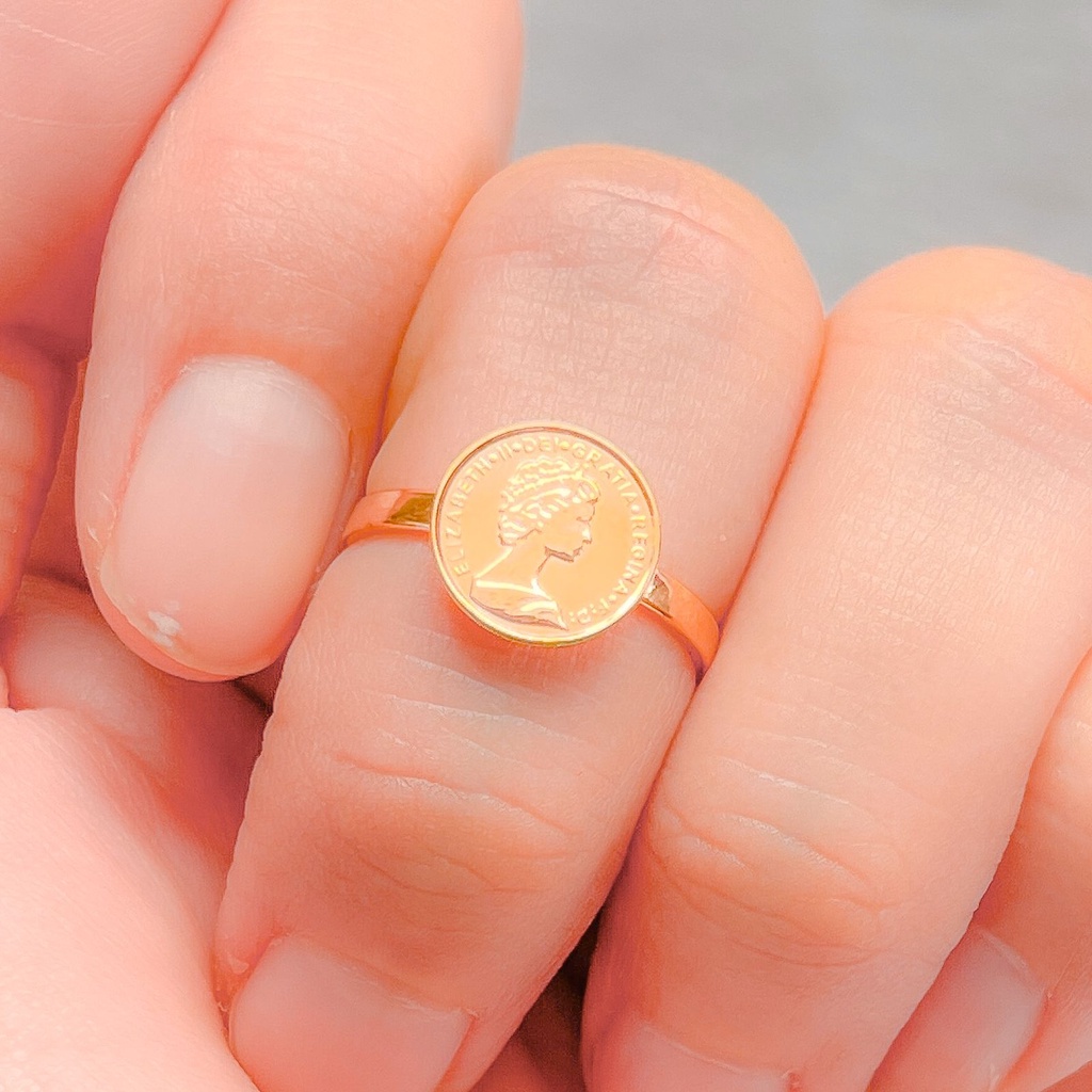 Cincin anak dan dewasa emas asli kadar 700 70% 16k model koin coin victorian vintage logam 1 gram g gr rosegold gold