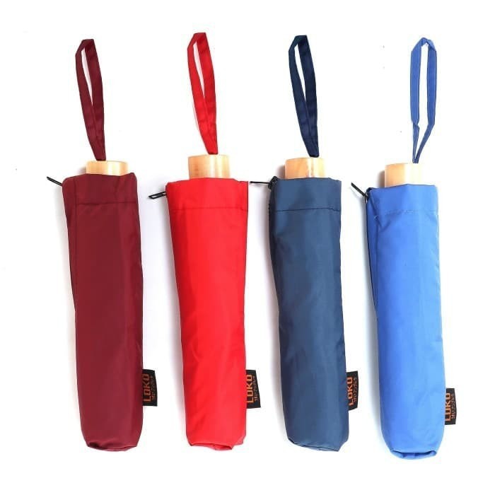 Payung Lipat Polos Gagang Kayu Unik Fashion Umbrella