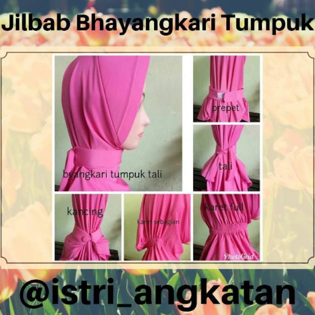 Jilbab Bhayangkari Tumpuk tali/kancing/prepet
