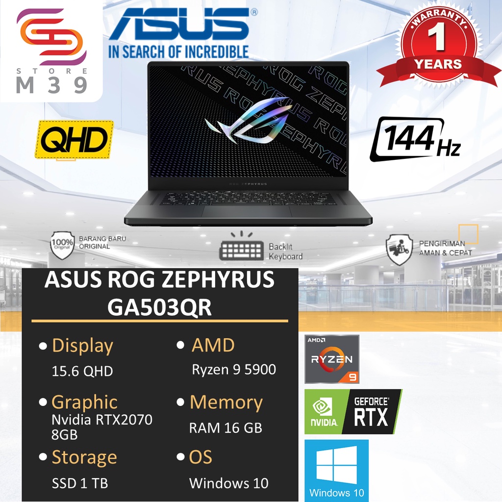 LAPTOP ASUS ROG ZEPHYRUS GA503QR RYZEN 9 5900 RAM 16GB SSD 1TB RTX3070 8GB W10 15.6QHD