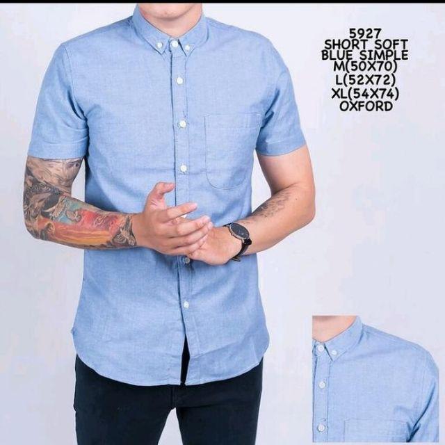 PROMO kemeja pria lengan pendek polos formal casual kerja santai-KM pendek soft blue