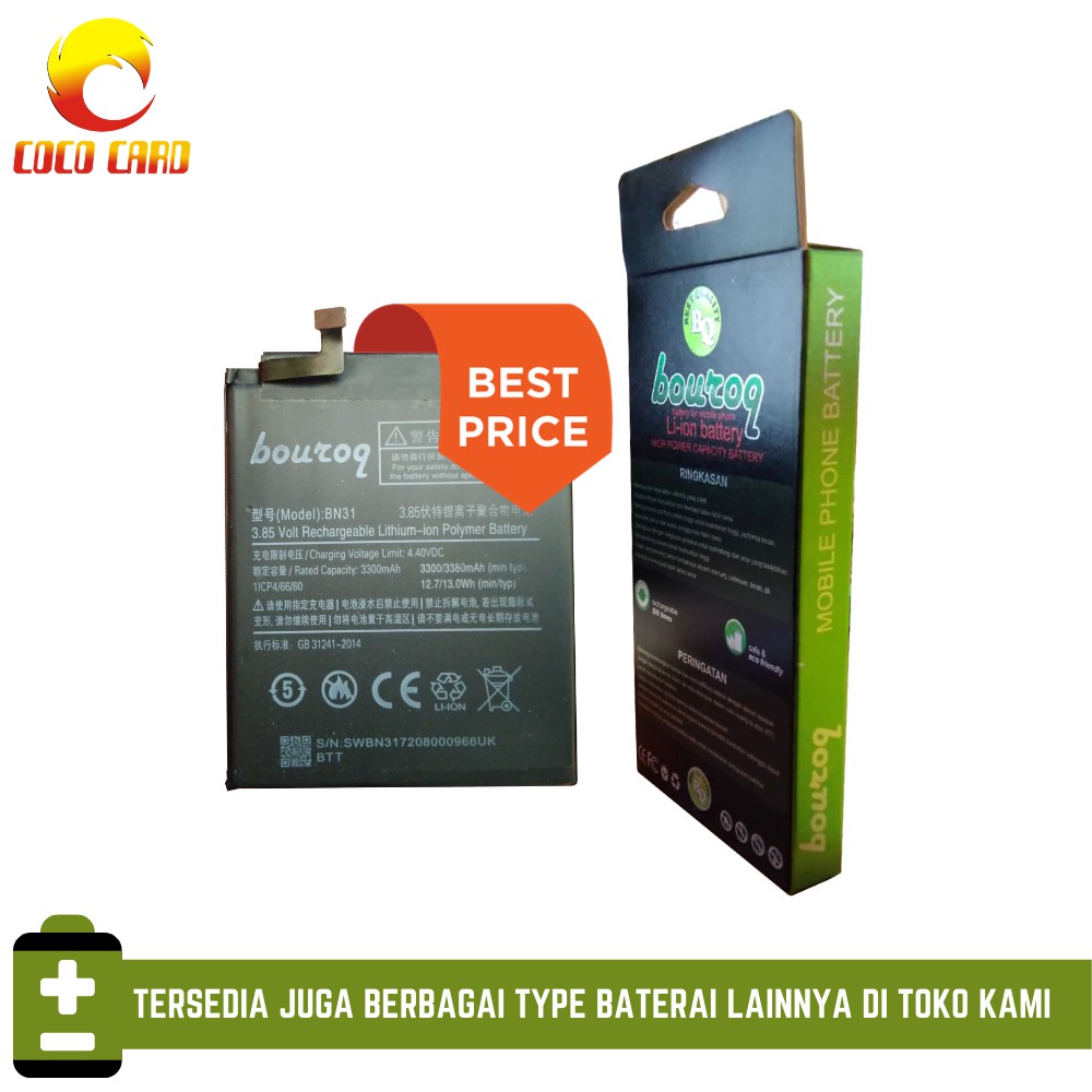 BATERAI BN31 BOUROQ ORIGINAL -  BATERAI XIAOMI  REDMI NOTE 5 / NOTE 5A
