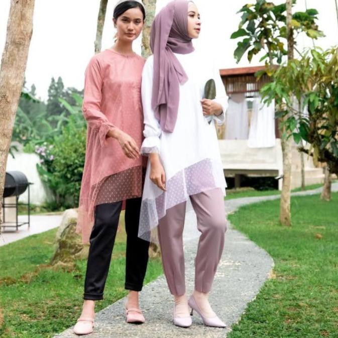 ☁ Midi Ruffle Tulle Tunik - Tunik Tile Dot ➨