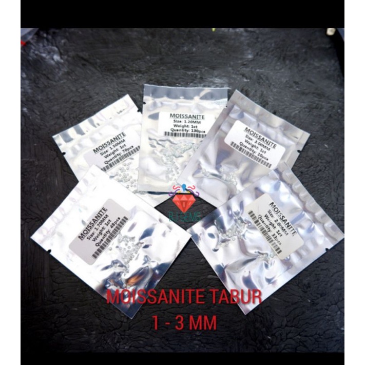 ( ORI ) Batu Moissanite Tabur 1- 5 MM White Diamond Quality Per pack Tidak Berembun