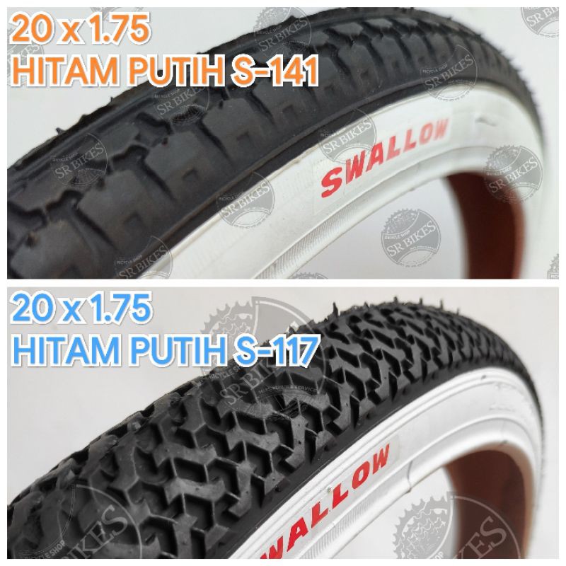 Ban Luar 20 x 1.75 Sepeda Lipat Minion Mini BMX. HITAM PUTIH. SWALLOW DELI TIRE