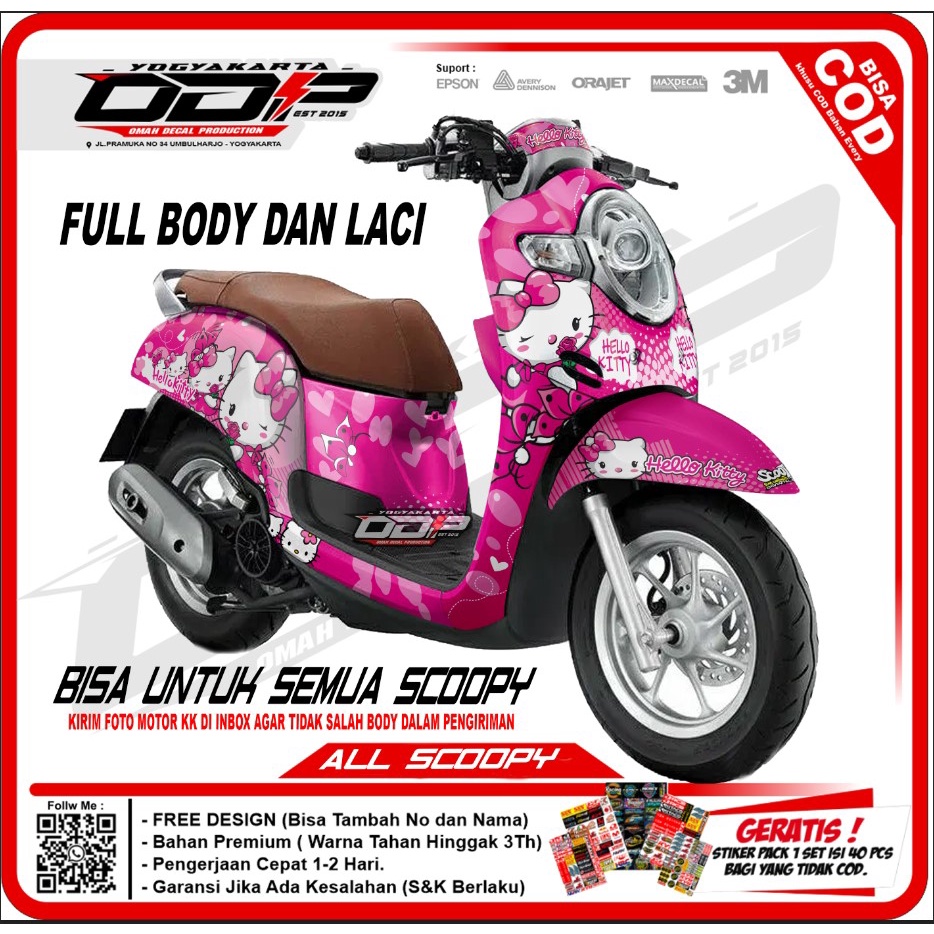 DECAL SCOOPY FULL BODY DEKAL STIKER STRIPING HONDA SCOPY STAYLIS 2021 STIKER MOTOR MOTIF HELLO KITTY